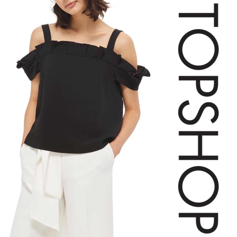 Topshop bardot pleat ruffle top black new